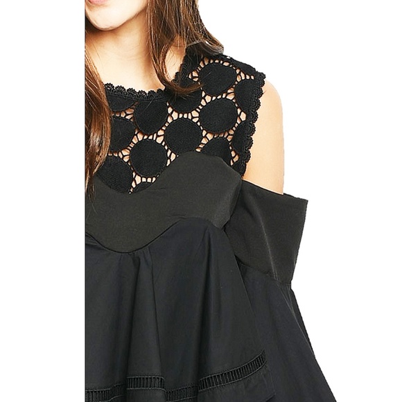 Cold Shoulder Bell Sleeve Lace Ruffle Blouse Top - Picture 7 of 8